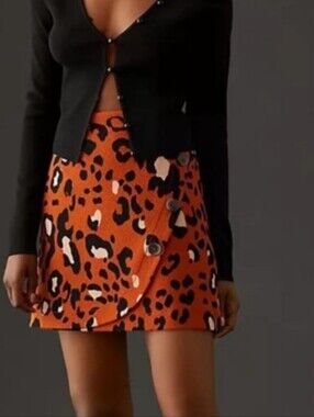 Maeve by Anthropologie orange leopard mini skirt faux wrap